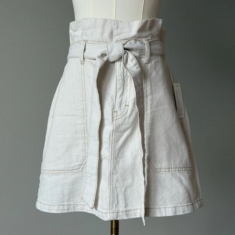 Free People Splendor In The Grass Light Oatmeal Paper - Bag Waist Mini Skirt-6/S